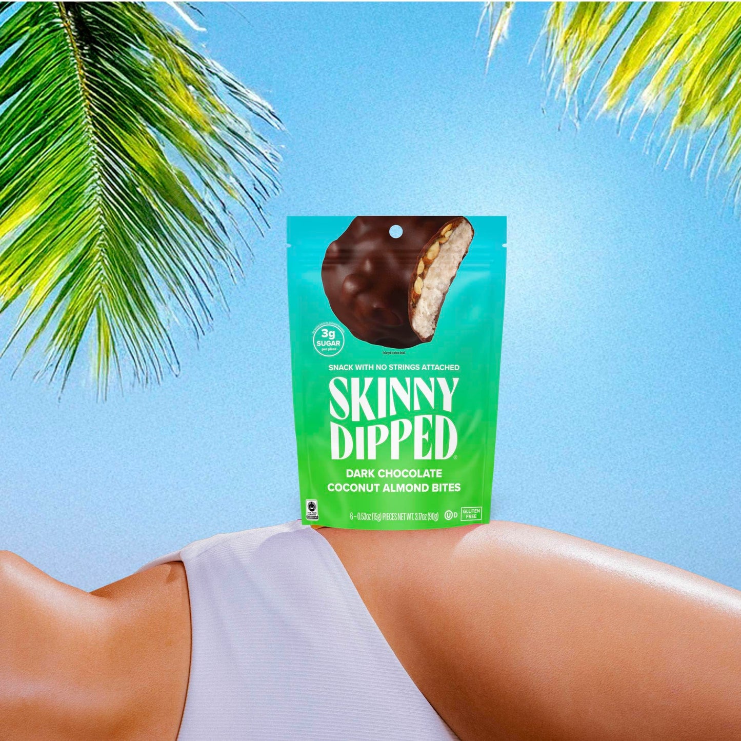 SKINNYDIPPED Dark Chocolate Coconut Almond Bites, Low Sugar, 3oz Resealable Bags, Pack of 4 (24 Bites Total)