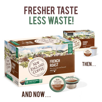 New England Coffee French Roast Dark Roast Single Serve Pods, 12Ct Box (Pack Of 6)