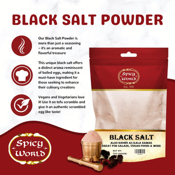 Spicy World Black Salt Powder (Kala Namak Mineral) 7 Oz - Vegan, Pure, Unrefined, Non-GMO & Natural - Perfect for Tofu Scramble,