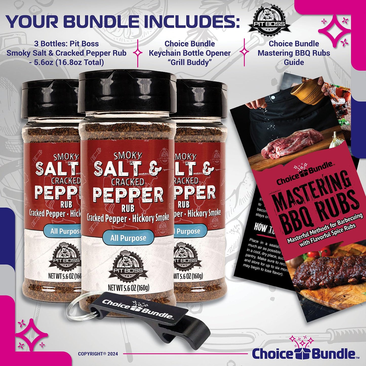 Choice Bundle Pit Boss BBQ Seasoning Spice & Rub, 3 Pack, 16.8 oz Total