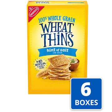 Wheat Thins Hint of Salt Low Sodium Snacks, Whole Grain Wheat Crackers, Bulk Snack Crackers, 6 - 8.5 oz Boxes