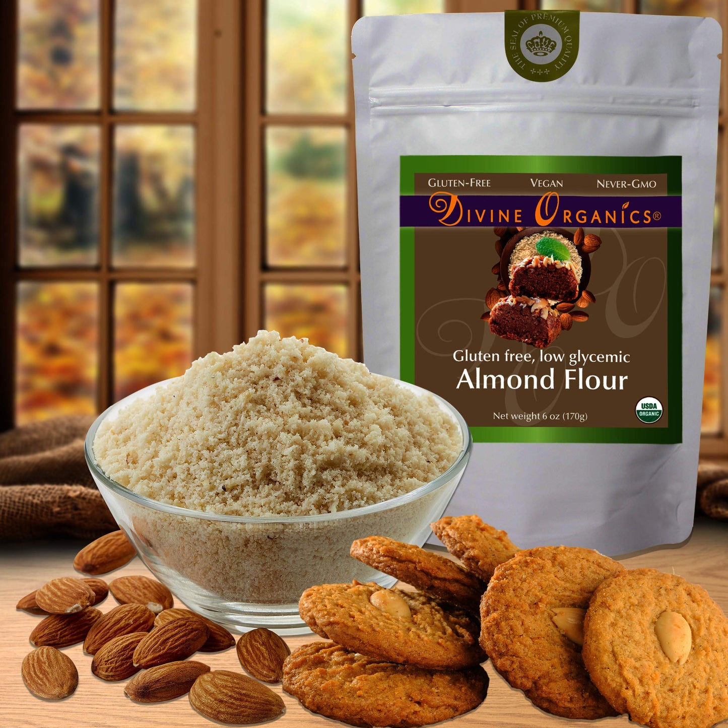 6 oz Organic Almond Flour by Divine Organics - Gluten Free, Low Glycemic, Non-GMO, Perfect for Baking and Cooking