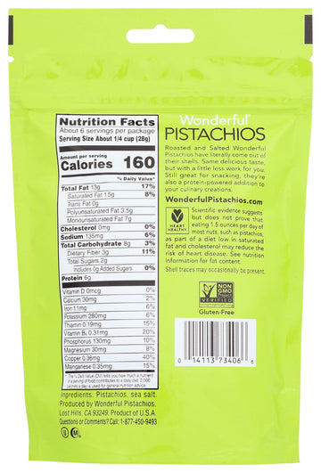 Wonderful Pistachio Roasted & Salted Shelled Pistachios, 6 Oz