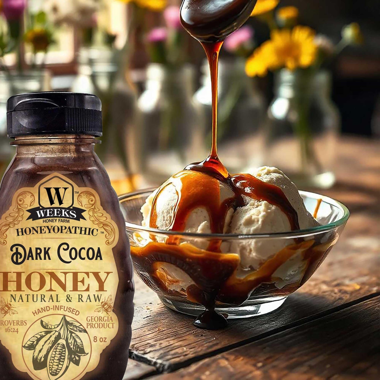 Weeks Honey Farm Honeyopathic Honey - Infused Supplements (8 Ounce, Dark Cocoa)