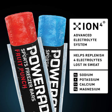 POWERADE Sports Freezer Bars Giant Sized 5.5 oz Refreshing Ice Pops with Electrolytes B Vitamins - Naturally Flavored Mountain Berry Blast and Fruit Punch 45 Total Freezer Bars