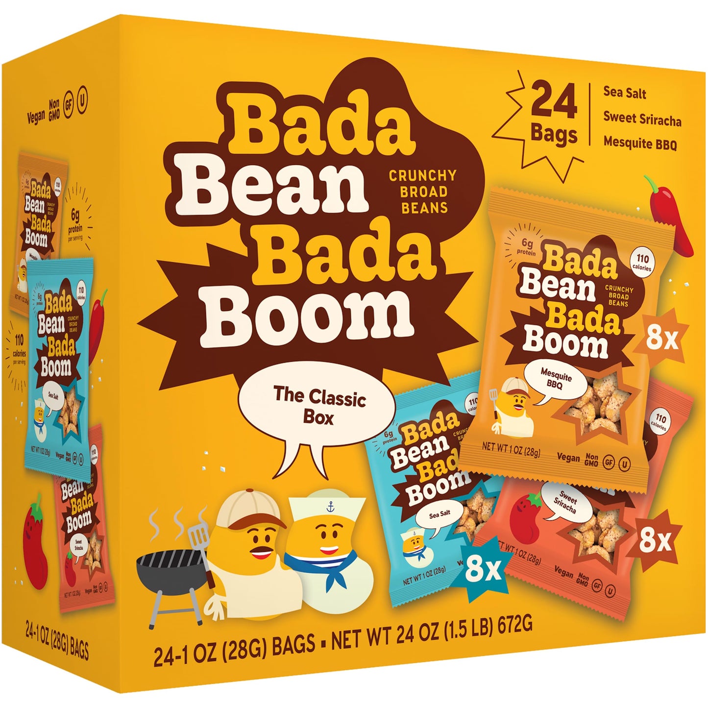 Bada Bean Bada Boom Plant-Based Protein, Gluten Free, Vegan, Crunchy Roasted Broad (Fava) Bean Snacks, 110 Calorie Packs, The Cl
