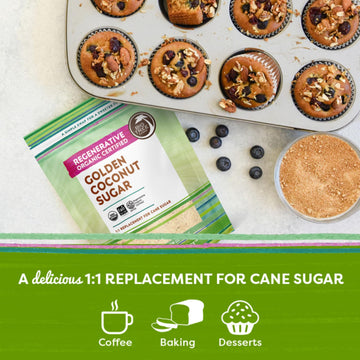 Big Tree Farms Organic Golden Coconut Sugar - Coconut Palm Sugar, Unrefined, Fine Crystals, Cane Sugar Replacement, Coconut Blos