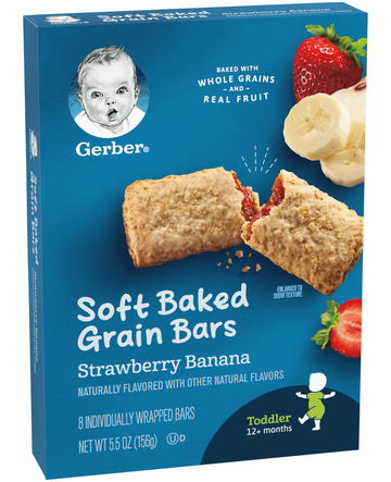 Gerber Snacks For Toddler Soft Baked Grain Bars Strawberry Banana, 5.5 Ounce (Pack Of 6)