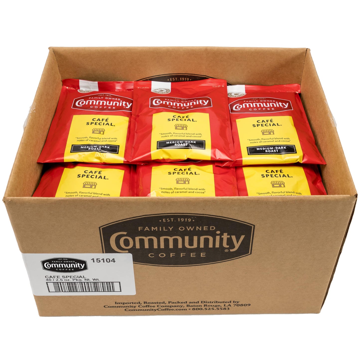 Community Coffee Café Special Pre-Measured Coffee Packs, Medium Dark Roast, 2.5 Ounce Each, Box of 40