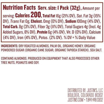 Justin'S Honey Almond Butter Squeeze Packs, Gluten-Free, Non-Gmo, Sustainably Sourced, 1.15 Ounce (10 Pack)