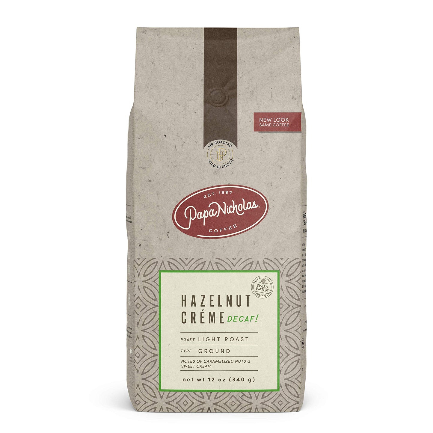 Papanicholas Coffee Ground Coffee, Decaffeinated, Hazelnut Creme, 12 Ounce