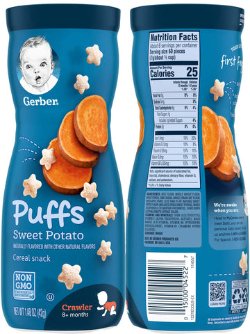 Gerber Graduates Apple Strawberry, Banana, Sweet Potato, Blueberry Puffs /Pack Of 4 1.48Oz