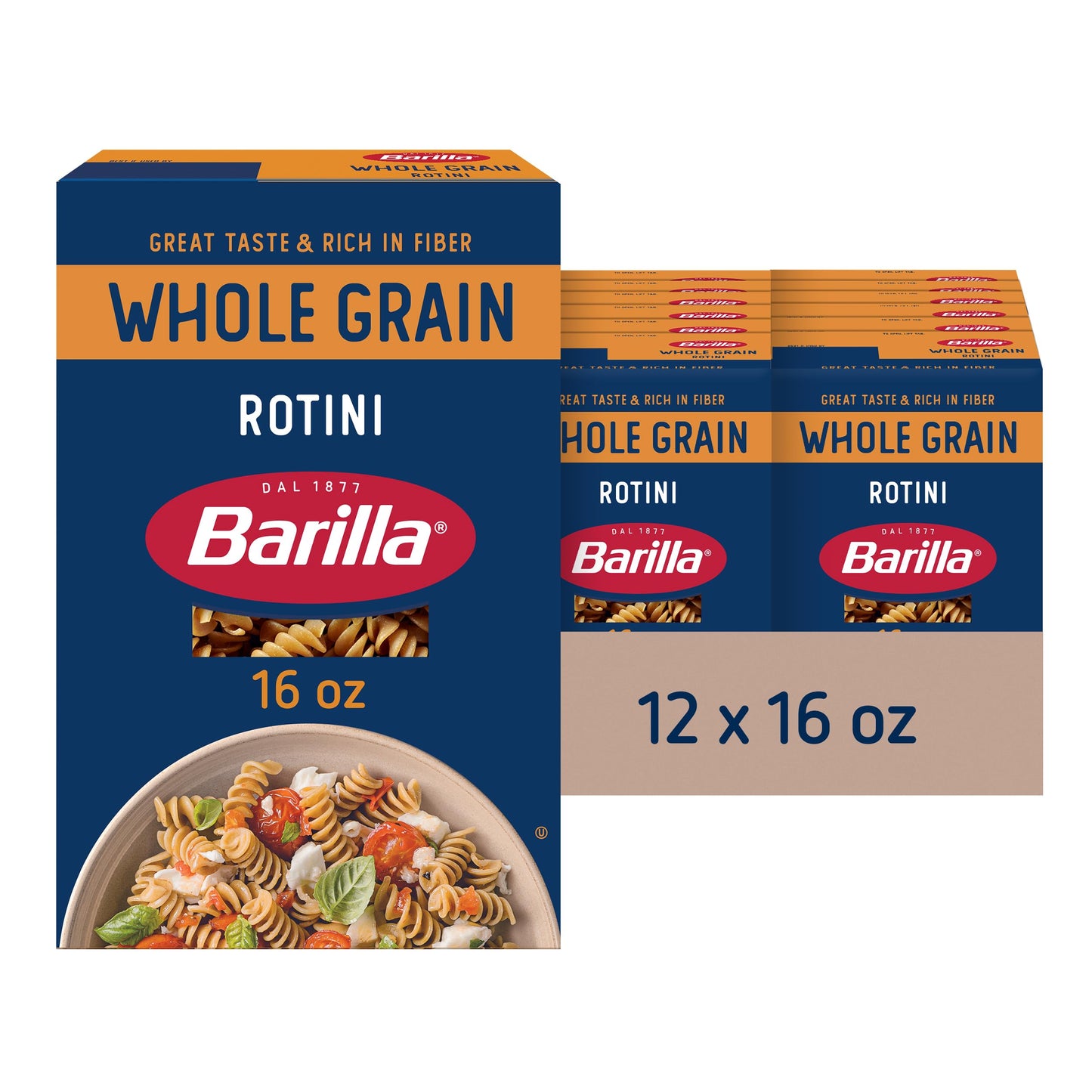 Barilla Whole Grain Rotini Pasta, 16 oz. Box (Pack of 12) - Non-GMO Pasta Made With 100% Whole Grain Durum Wheat - Great Source