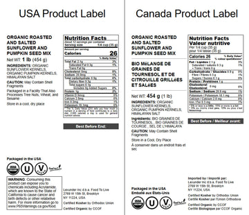 Food To Live Organic Dry Roasted Sunflower And Pumpkin Seed Mix With Himalayan Salt, 1 Pound - Oven Roasted, Lightly Salted, No