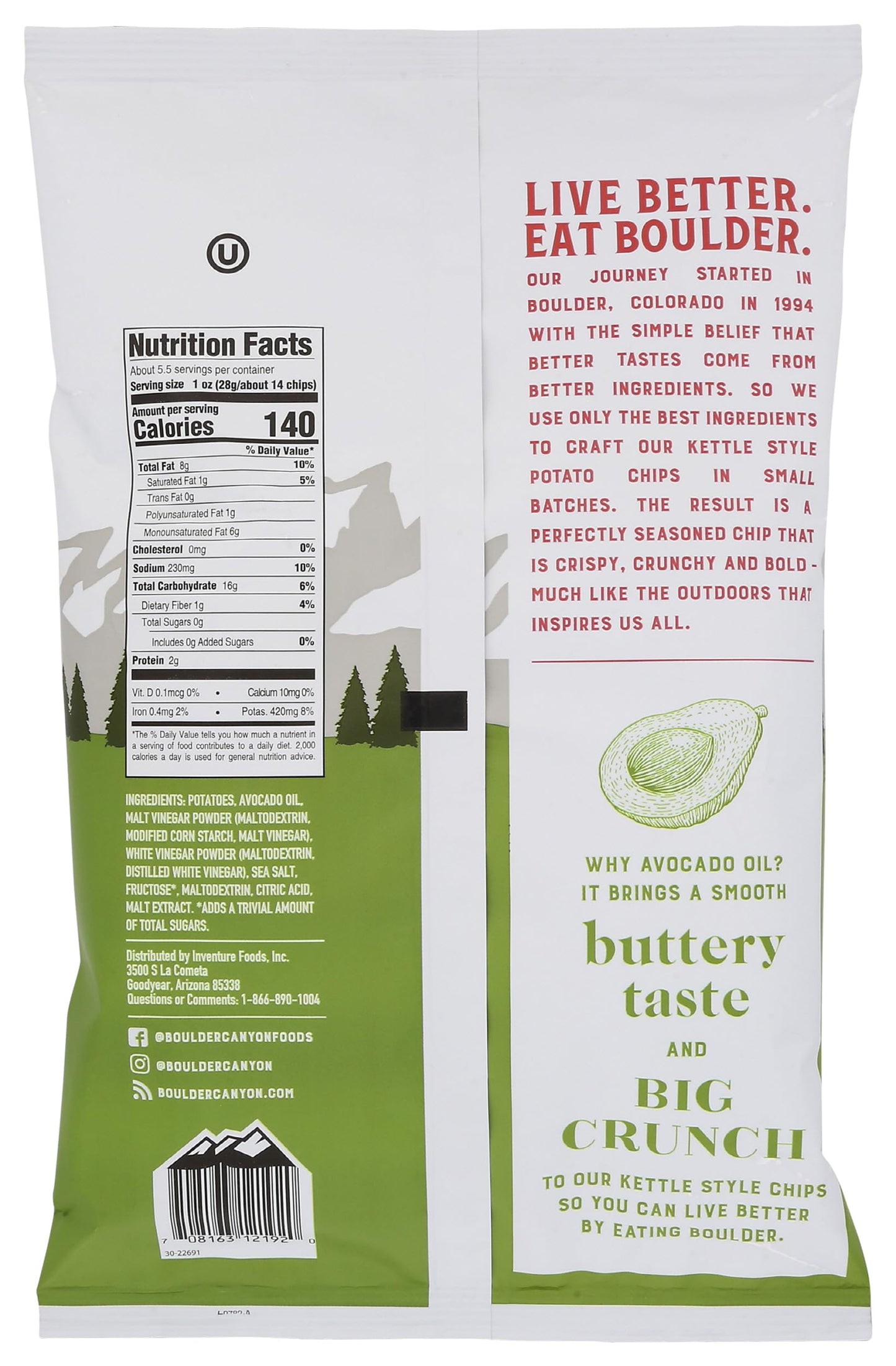 Boulder Canyon, Chips Potato Canyon Cut Avocado Oil Vinegar N Salt, 5.25 Ounce