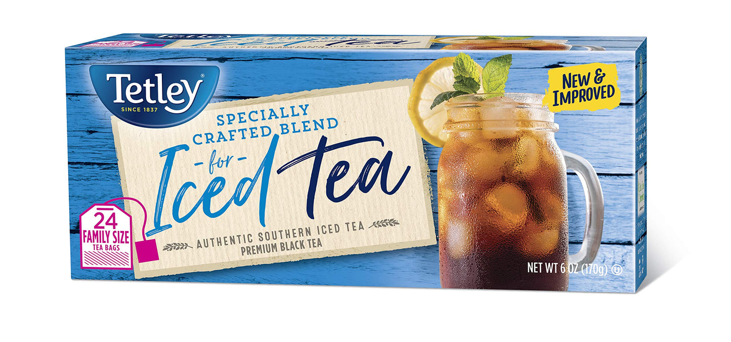 Tetley Black Tea, Iced Tea Blend, Family Size, 24 Square Tea Bags (Pack Of 6) (Packaging May Vary)
