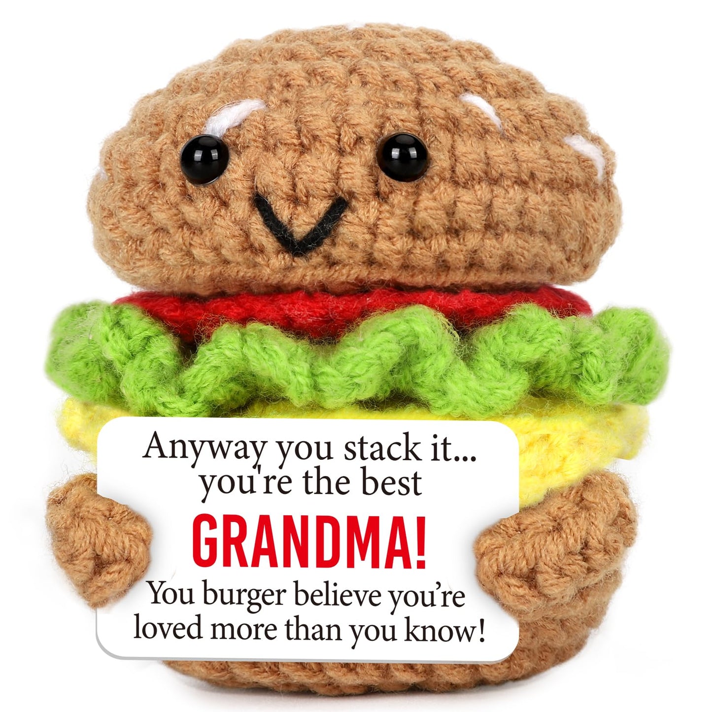 Avboda Mini Grandma Birthday Gifts From Granddaughter Grandson Handmade Crochet Burger Thankving Day Christmas For New Grandmother Great Grandma Nana Gigi Grammy Christmas Stocking Stuffers Ideas