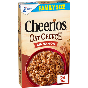 Cheerios Oat Crunch Cinnamon Breakfast Cereal, Made With Whole Grain, Family Size, 24 Oz