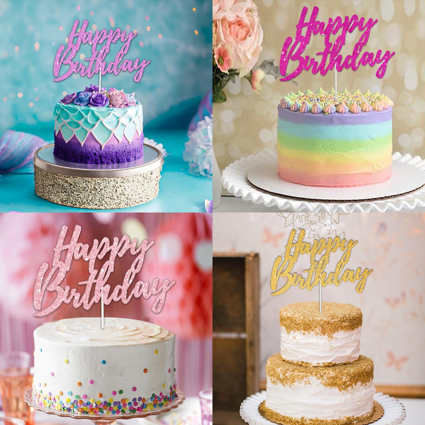 Beishida Happy Birthday Cake Toppers Purple Glitter Birthday Cake Decoration Cake Baking Supplies 18Th 30Th 40Th Birthday Cake T