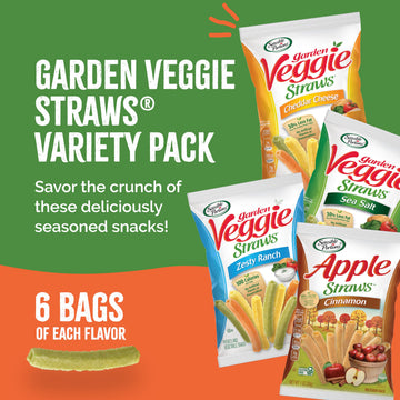 Sensible Portions Veggie Straws Variety Pack, Sea Salt, Ranch, Cheddar, Apple Cinnamon, 1 Oz (Pack of 24)