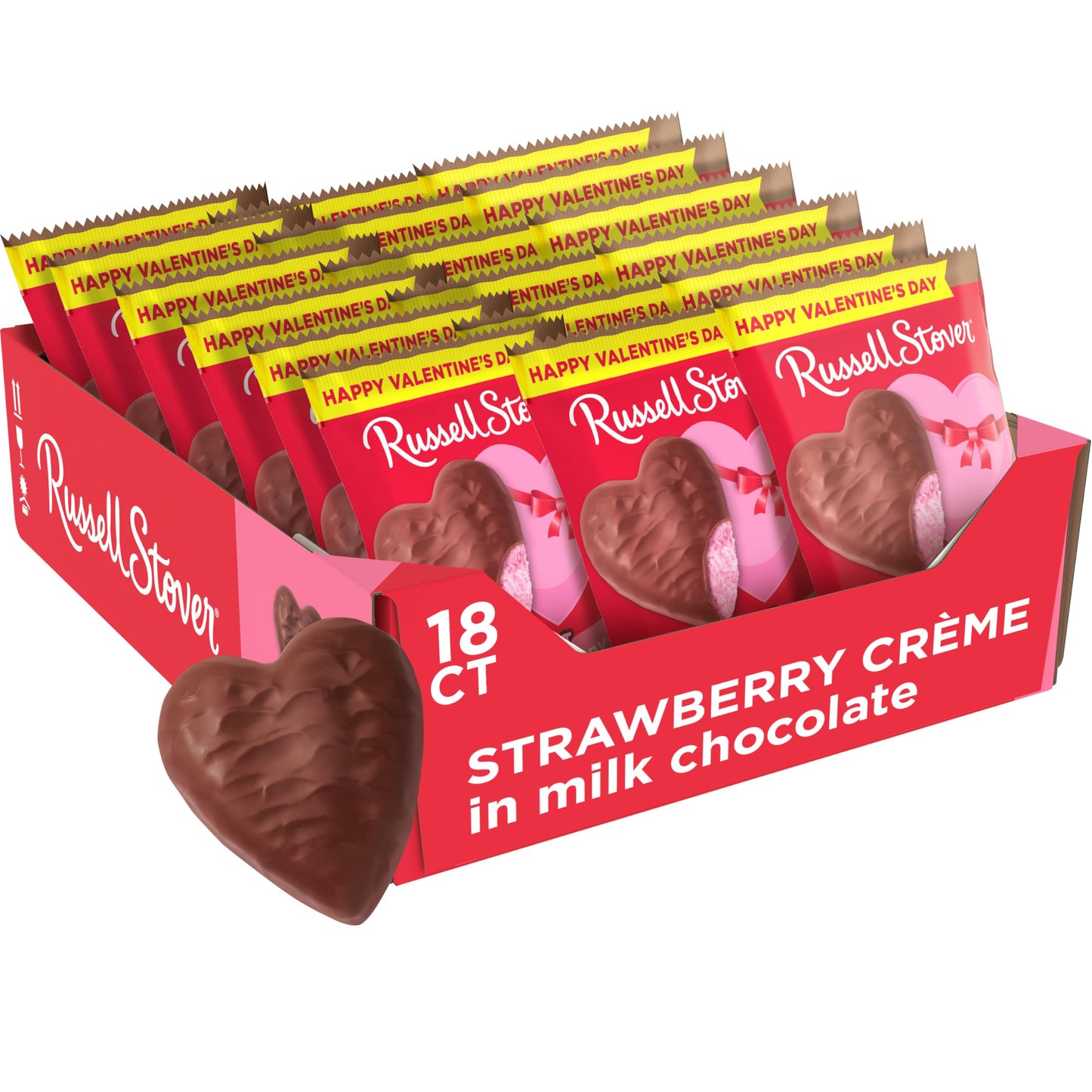 RUSSELL STOVER Valentines Day Milk Chocolate Strawberry Crme Heart, 1.3 oz. (Pack of 18)
