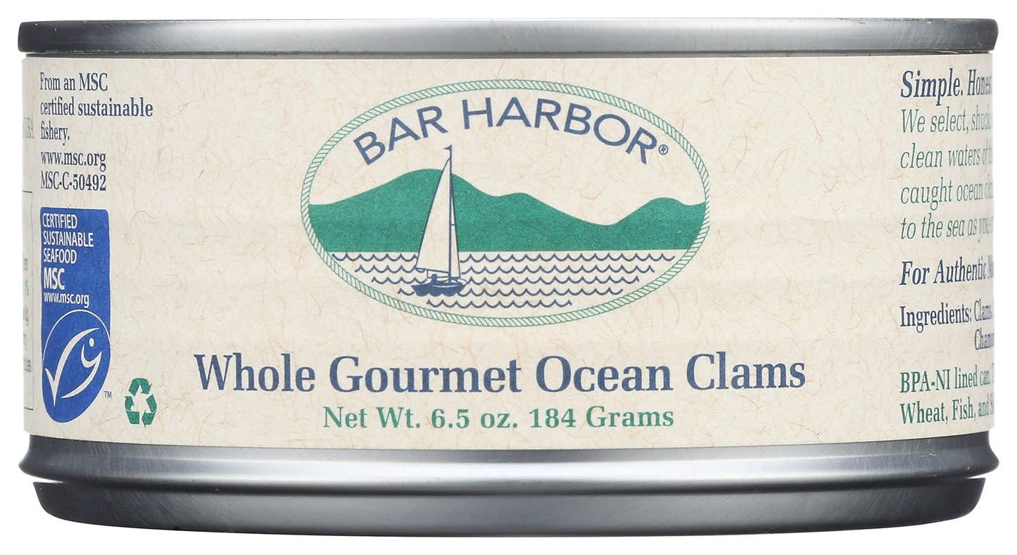 Bar Harbor Clams Whole Canned, 6.5 Oz (Pack of 12), Natural