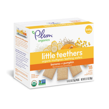 Plum Organics Little Yums, Organic Baby Teething Wafers, Pumpkin Banana, 3.17 Oz, 6 Bars