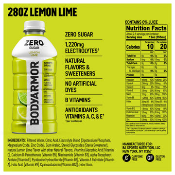 BODYprotective covering ZERO Sugar Lemon Lime Electrolyte Drink Natural Flavors 28 Fl Oz Bottles (15 Pack) B Vitamins & Antioxidants Sugar Free Hydration
