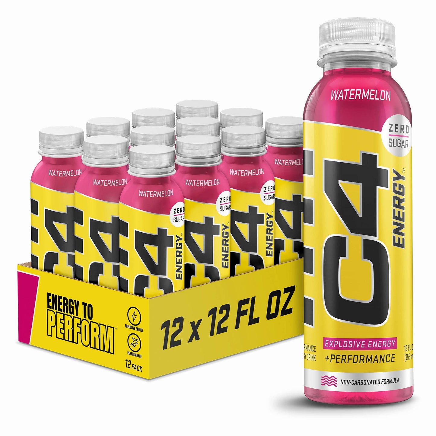 C4 Energy Non-Carbonated Zero Sugar Energy Drink, Pre Workout Drink + Beta Alanine, Watermelon, 12 Fl Oz (Pack of 12)