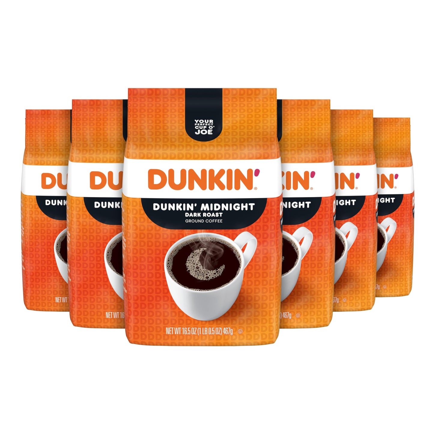 Dunkin' Midnight Dark Roast Ground Coffee, 16.5 Ounce (Pack Of 6)