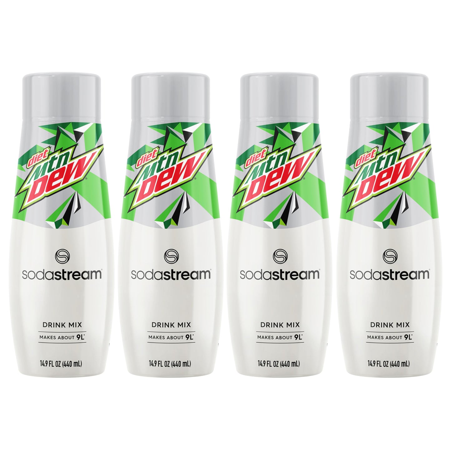 SodaStream Diet Mountain Dew Soda Drink Mix, Zero Calories, 51mg Caffeine, 14.9 Fl Oz (Pack of 4)