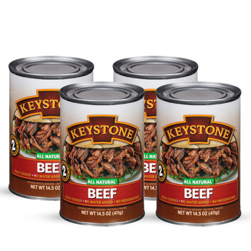 Keystone Meats All Natural Heat and Serve Canned Beef 14.5 Oz Fully Cooked Canned Meat Long Shelf Life Emergency Survival Canned