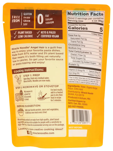 Noodle Organic Plant-Based Angel Hair Noodles, 7 OZ, Gluten-Free, Zero Calories