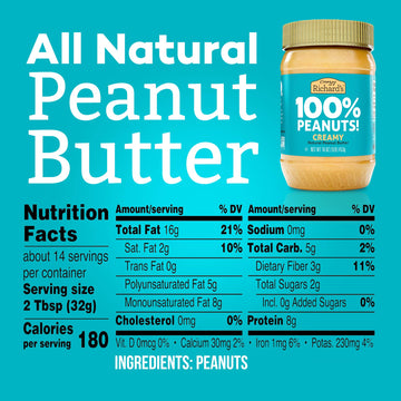 Crazy Richards Creamy Peanut Butter, 100% Natural, Non-GMO, Gluten-Free, 16 Ounce Jars (Pack of 6)