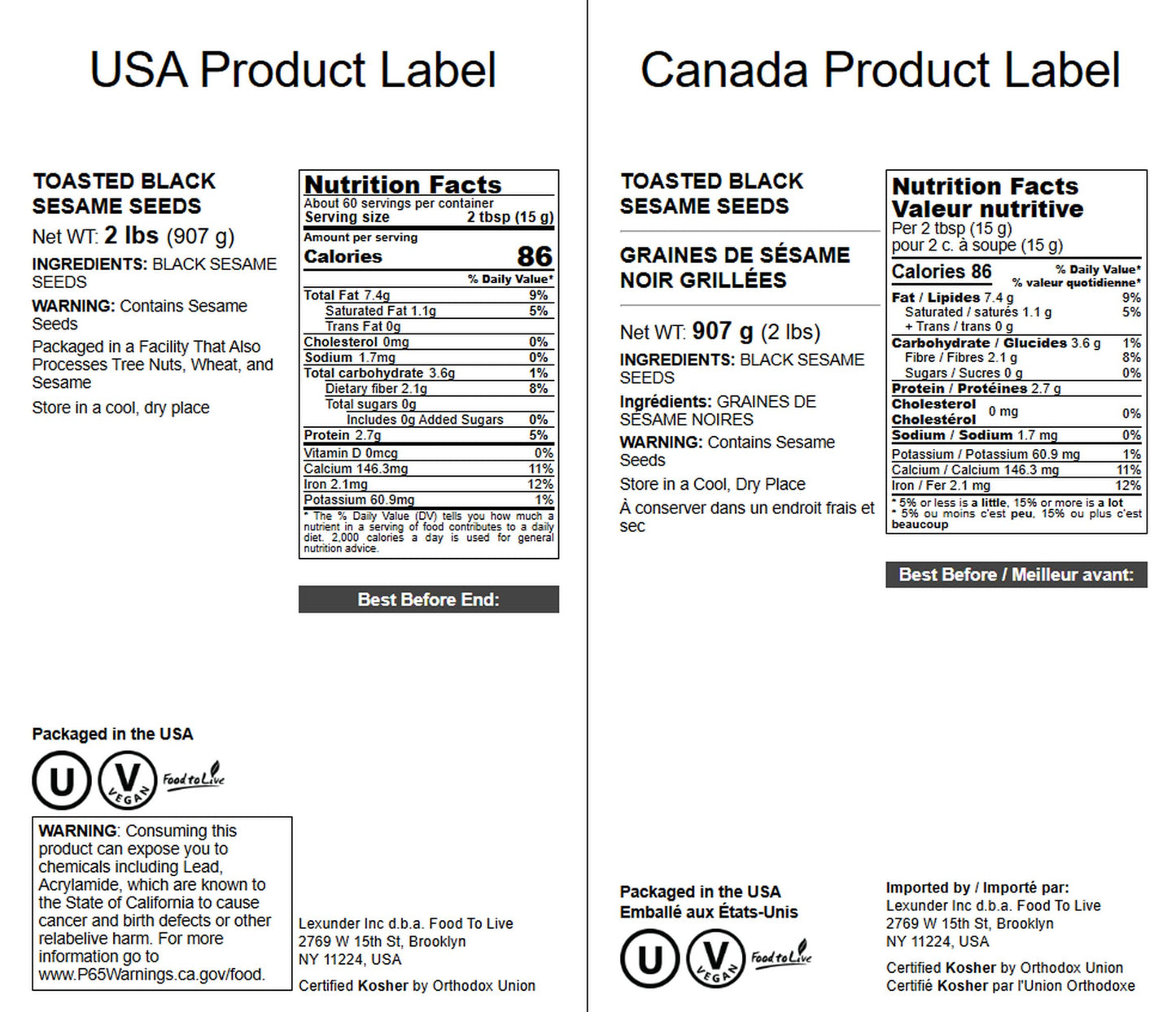 Food To Live Toasted Black Sesame Seeds, 2 Pounds - Crunchy And Nutritious Snack, Oven Roasted, Unsalted, No Oil Added, Perfect