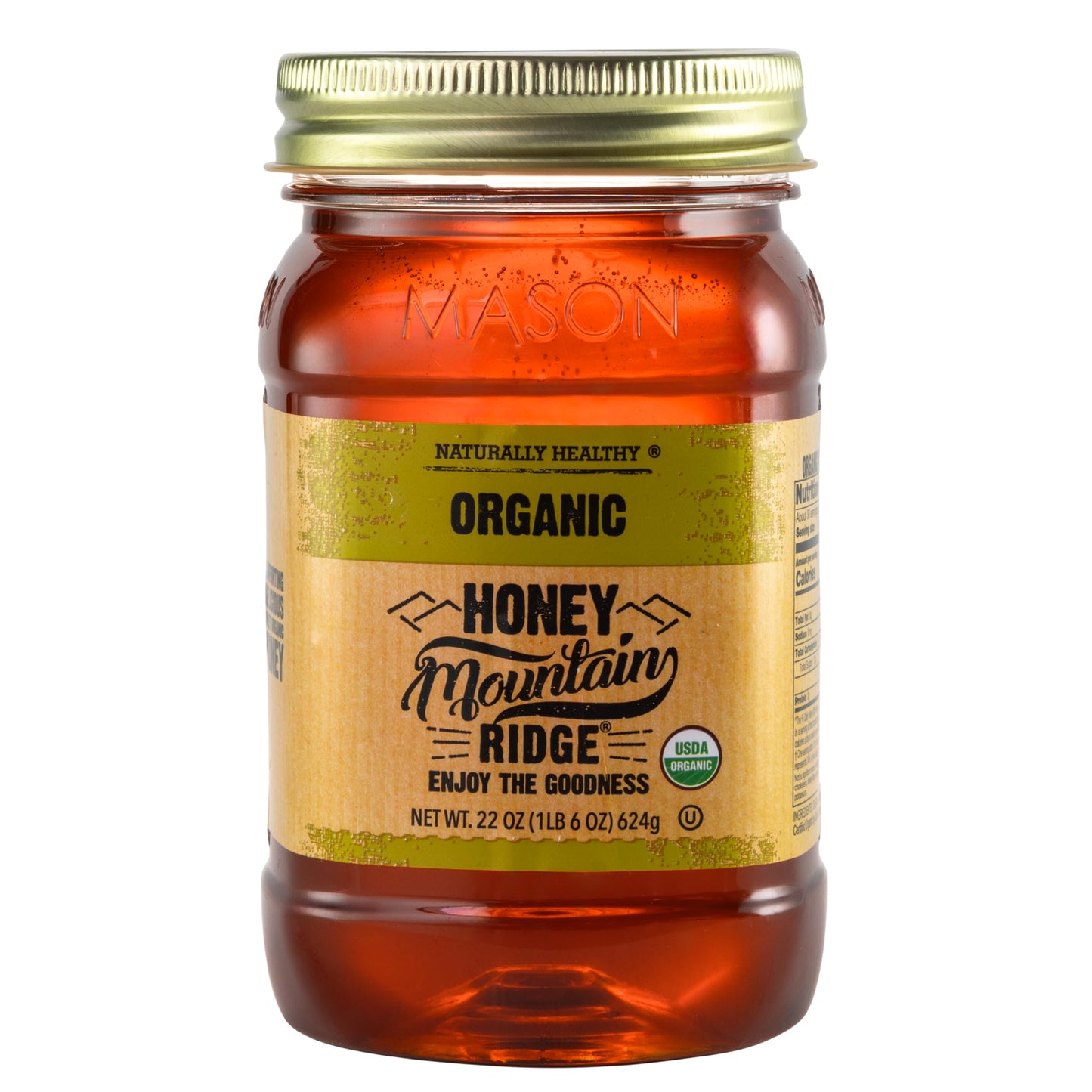 Mountain Ridge Honey, Naturally Healthy 100% Pure Raw Organic Honey, 22 Ounces