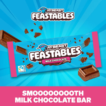 Feastables Mrbeast Combo Pack, King Size Milk Chocolate & Milk Crunch Bars, 10 Each, Candy Bars For Mature-Themeds & Kids, Candy Bar For Snacks, Gifts, Or Dessert, Fairtrade Cocoa, 2.1 Oz Each, 20 Count