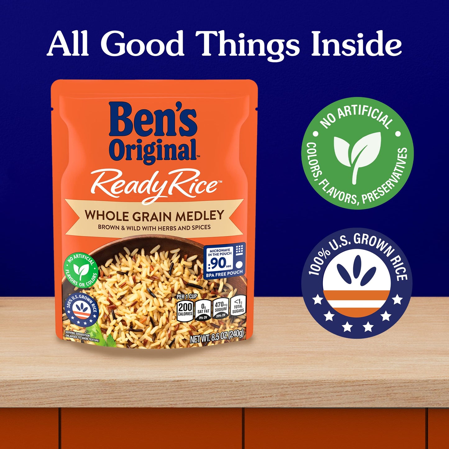 Ben'S Original Ready Rice Whole Grain Medley Flavored Rice, Easy Dinner Side, 8.5 Oz Pouch (Pack Of 12)