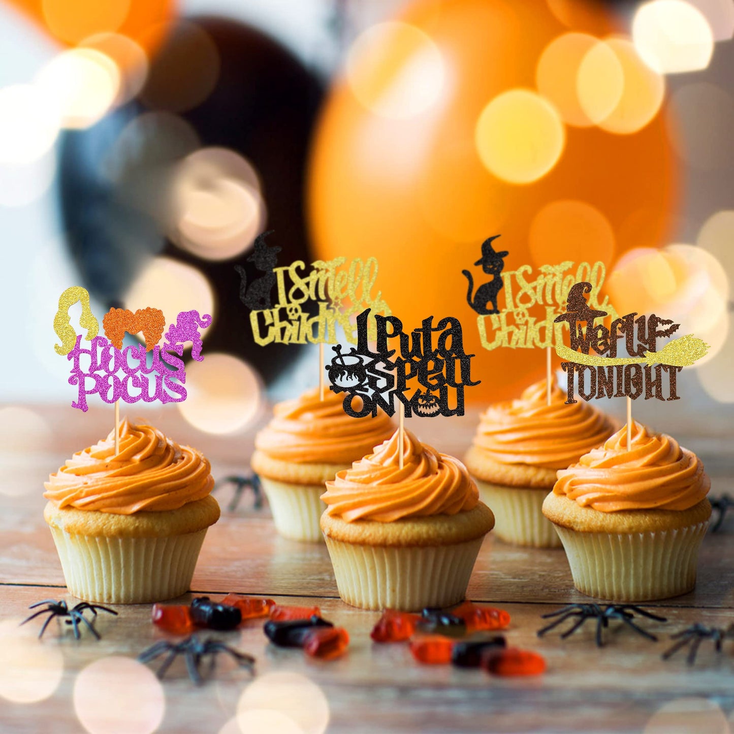 Ercadio 24 Pack Hocus Pocus Witch Hair Cupcake Toppers Halloween I Put A Spell On You Cupcake Picks Black Cat Witch Halloween Cu