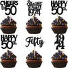 30Pcs Black 50Th Birthday Cupcake Toppers Glitter Fifty Happy 50Th Straight Outta 1974 Cupcake Picks For Cheers To 50 Years 50Th
