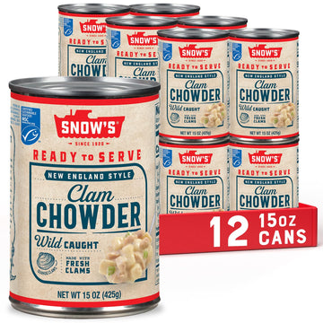 Snow'S New England Clam Chowder, 15 Oz Can (Pack Of 12) - 13G Protein Per Serving - Ready-To-Serve Authentic New England Style R