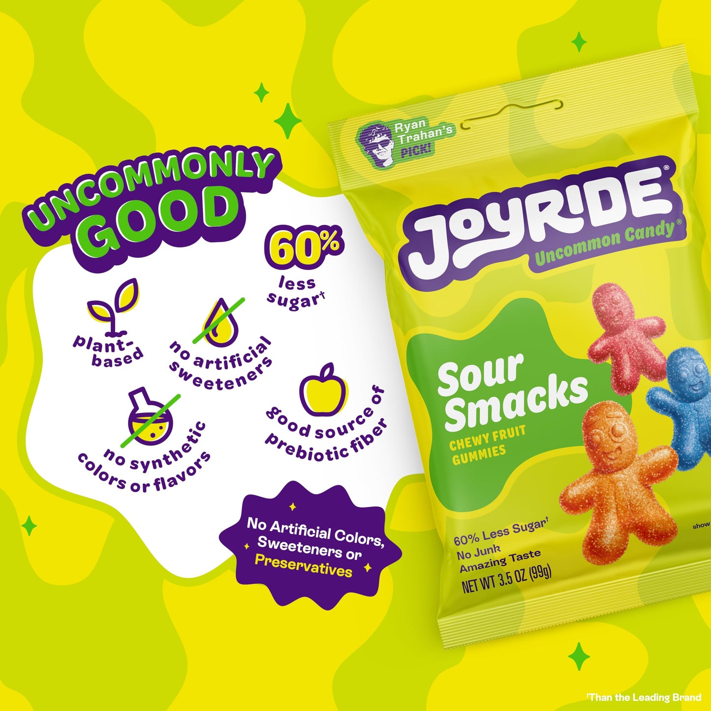 Joyride Sour Smacks - 3.5 Oz 6-Pack Bundle With 2.5Oz Glacial Peppermint Gum, Low Sugar, Low Calorie Snacks, Dye Free And Plant