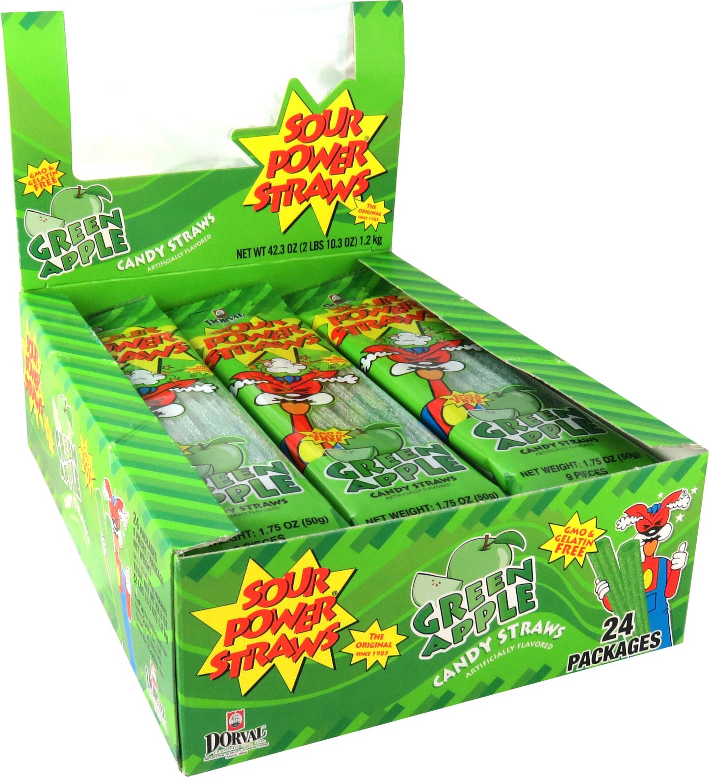 Sour Power Candy Straws, Green Apple, 1.75 Oz (Pack Of 24)