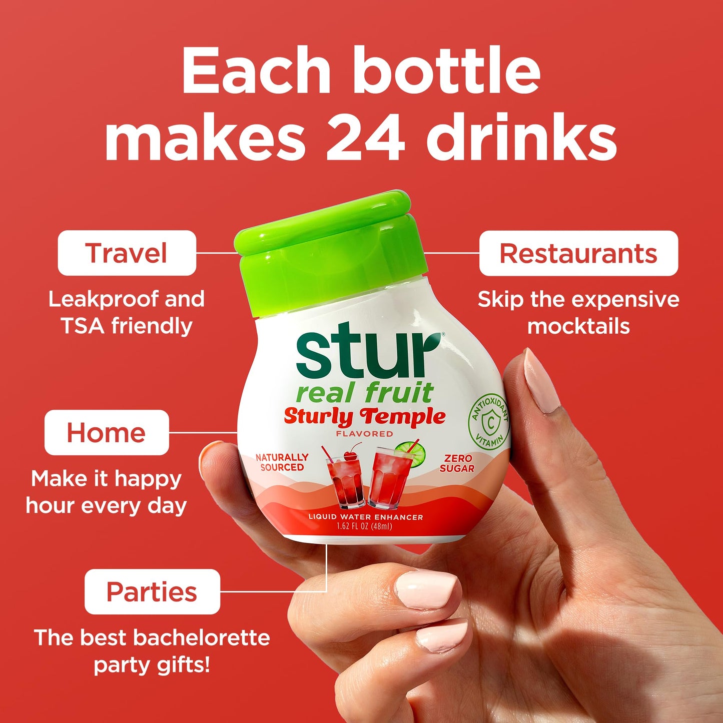 Stur Liquid Water Enhancer | Mocktail Variety Pack | Naturally Sweetened | Sugar Free | Zero Calories | Keto | Vegan | 5 Bottles Makes 120 Drinks