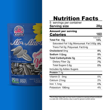Mr. Martin Enhanced Jumbo Salted Sunflower Seeds To Eat, Roasted, Keto Friendly Snack, Kosher, Non-Gmo, Vegan - 3.75 Oz, 16 Pack