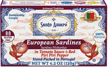 Santo Amaro - Authentic European Sardines in Tomato Sauce & Red Piri Piri Pepper, Hand-Packed Canned Sardines in Spicy Sauce fro