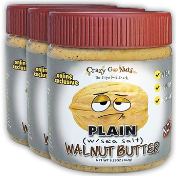 Crazy Go Nuts Walnut Butter - Plain W/ Sea Salt - Healthy Snacks, Keto, Vegan, Low Carb, Gluten Free, Superfood - Natural, Non-G
