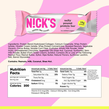 Nicks Protein Bars Chocolate Peanut | 15G Protein | 200 Calories | Low Carb Keto Friendly Snacks No Added Sugar (Multipack 12 Bars X 50G)