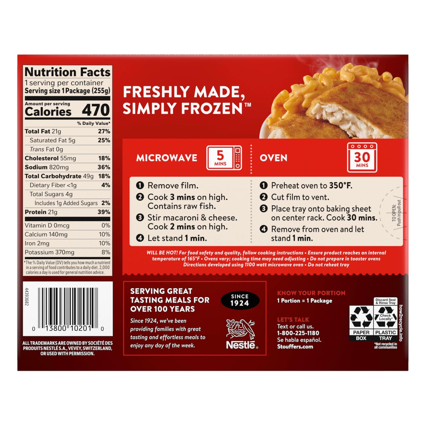 Stouffers Fish Filet, Single Serve, Frozen Fish Filet, Single Frozen Meals 9 oz
