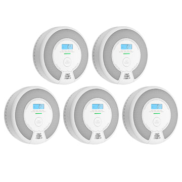 X-Sense 10-Year Battery Combination Smoke Carbon Monoxide Alarm Detector With Large Lcd Display, Standalone Model, 5-Pack